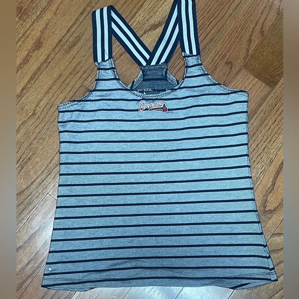 Antigua Women’s Atlanta Braves Navy Striped Razor Back Tank Top Size Small
